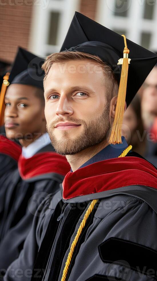 A man in graduation gowns and a man in a cap photo