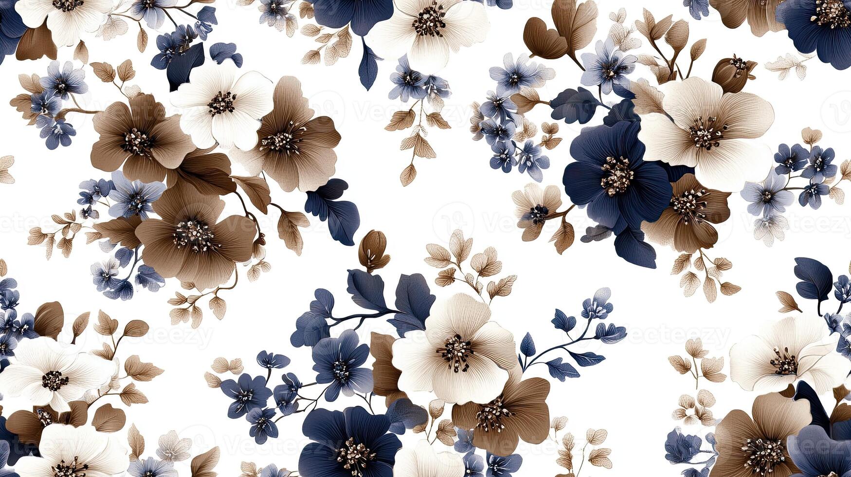 A floral pattern with blue and brown flowers photo