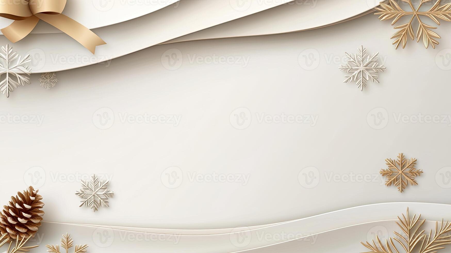 Christmas background with gold bows and snowflakes photo