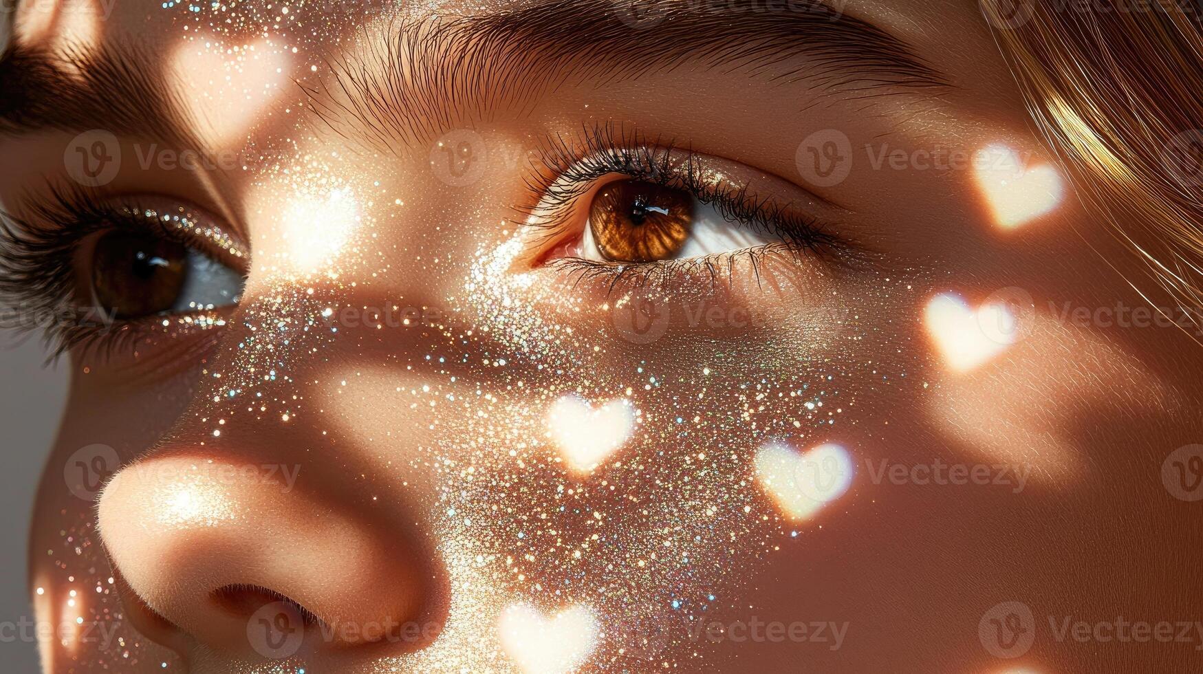 A close up of a girl's face with hearts on her face photo