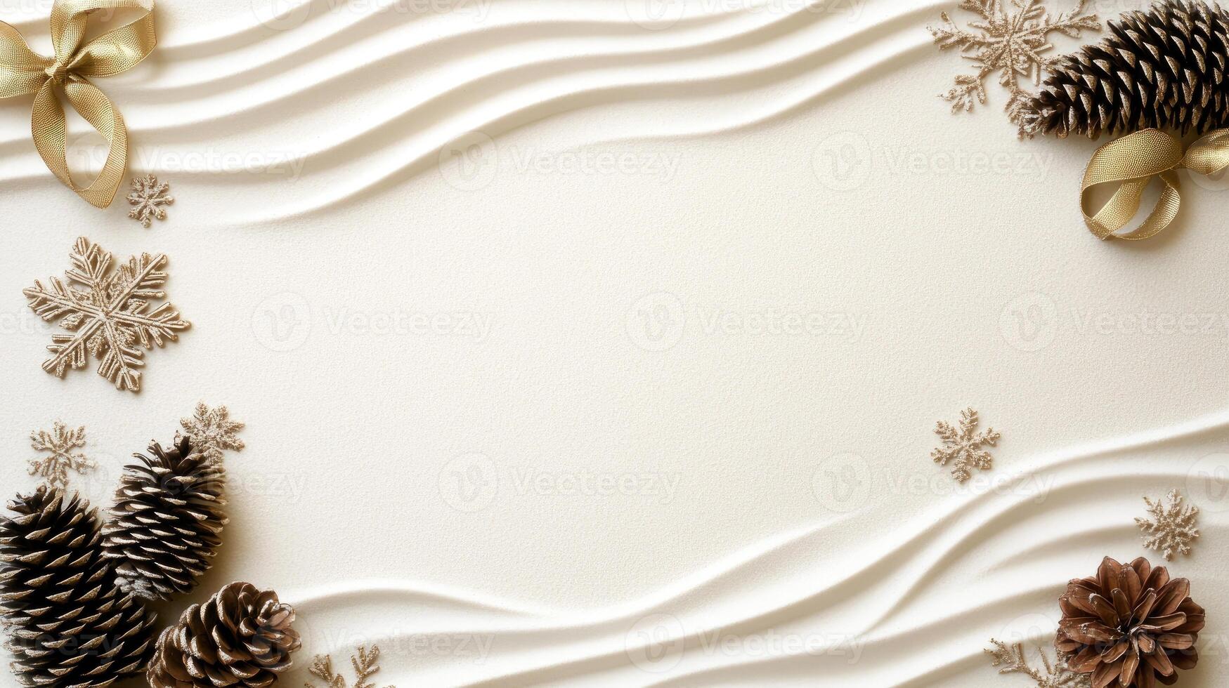 Christmas wreath with snowflakes and pine cones on a white background photo