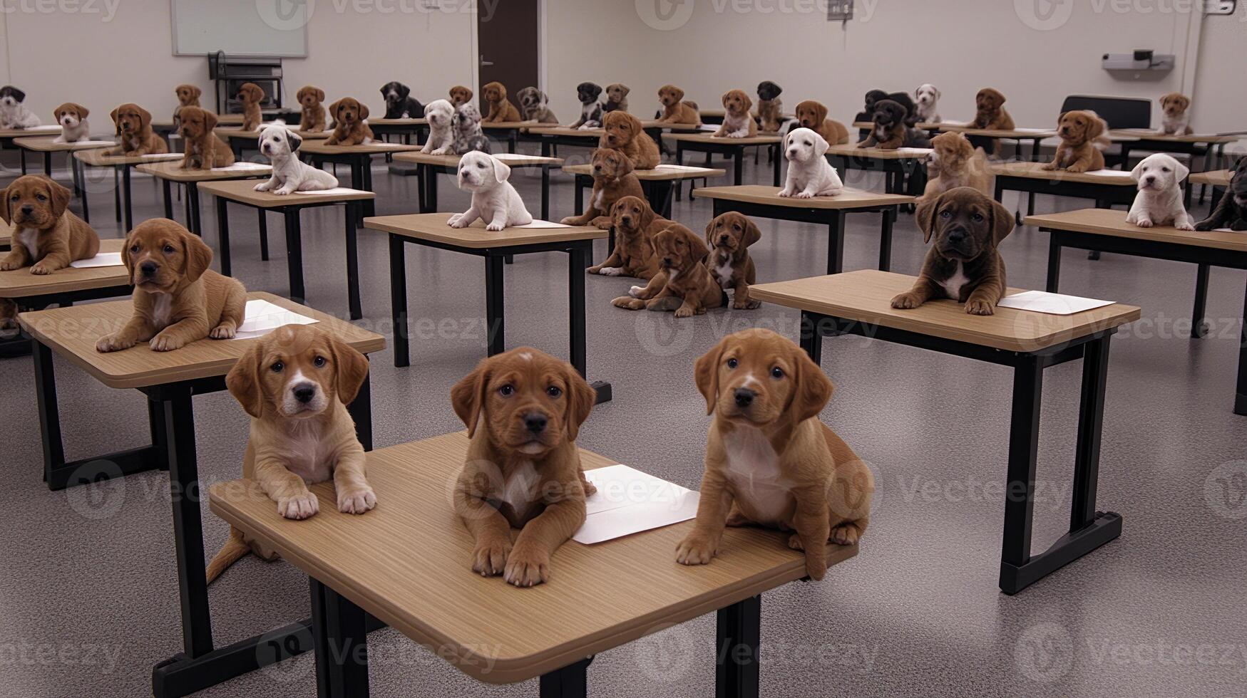A classroom full of puppies photo