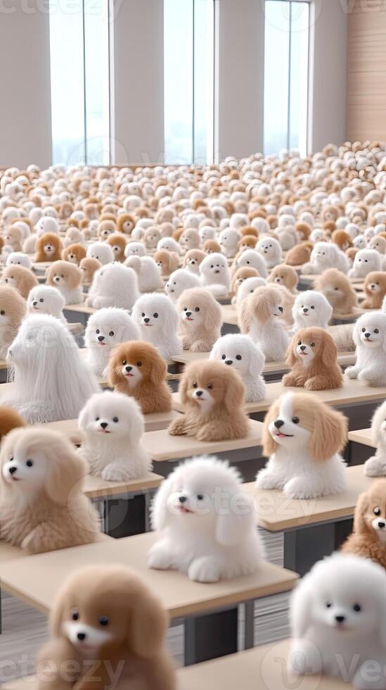 A classroom full of stuffed dogs photo