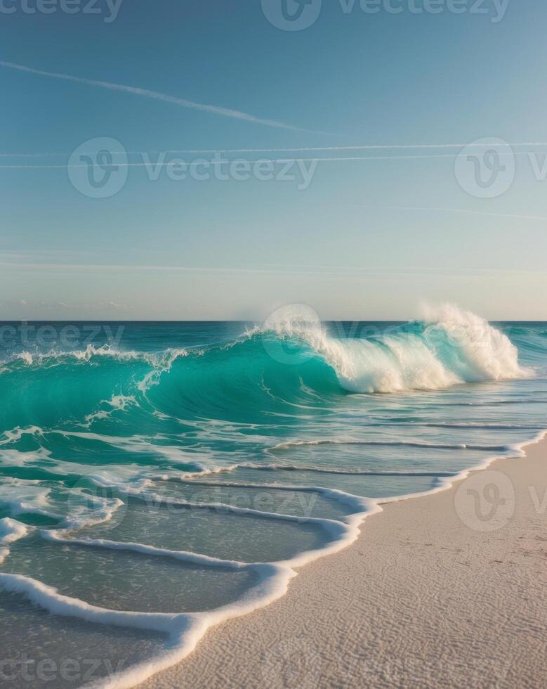 Turquoise Waves Breaking on Sandy Shores Background photo