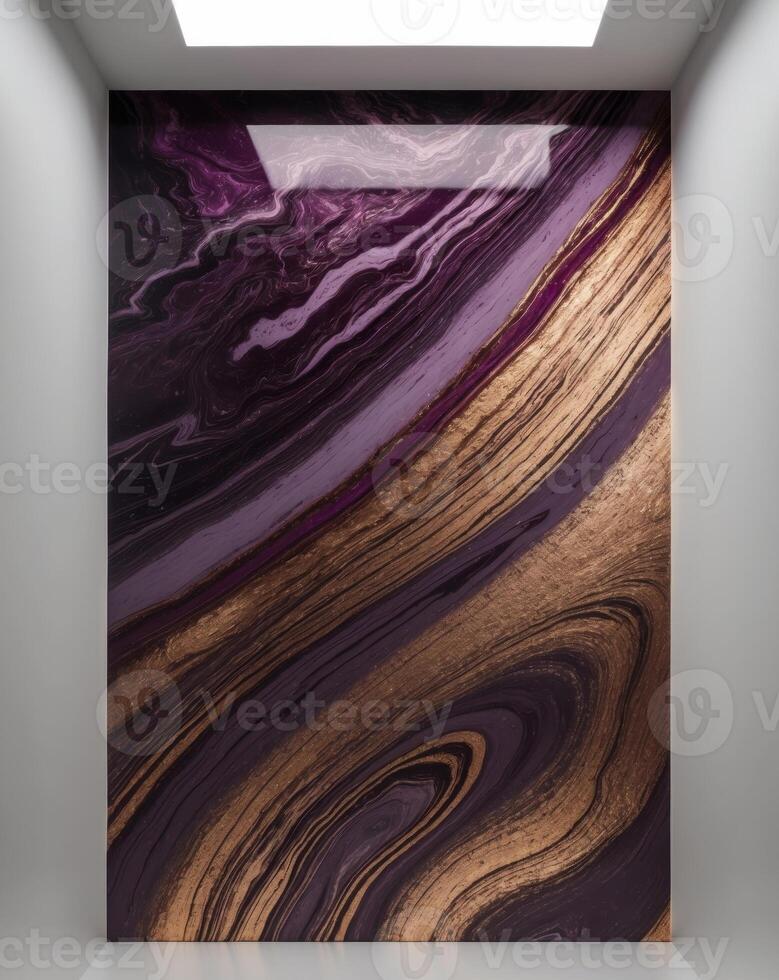 A purple marble wall with gold and brown stripes photo