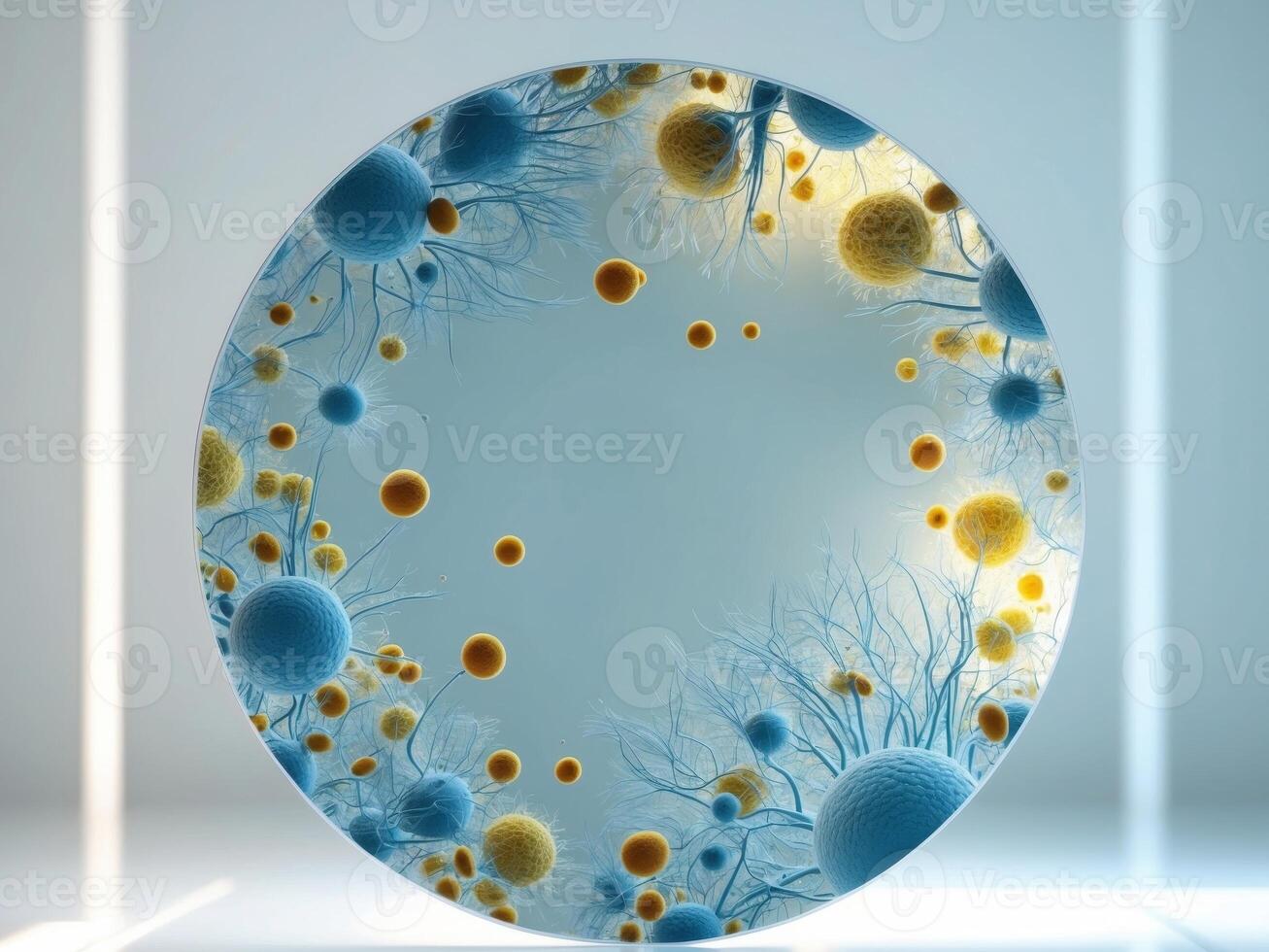 Microbial ecosystems magnified in a laboratory plate photo
