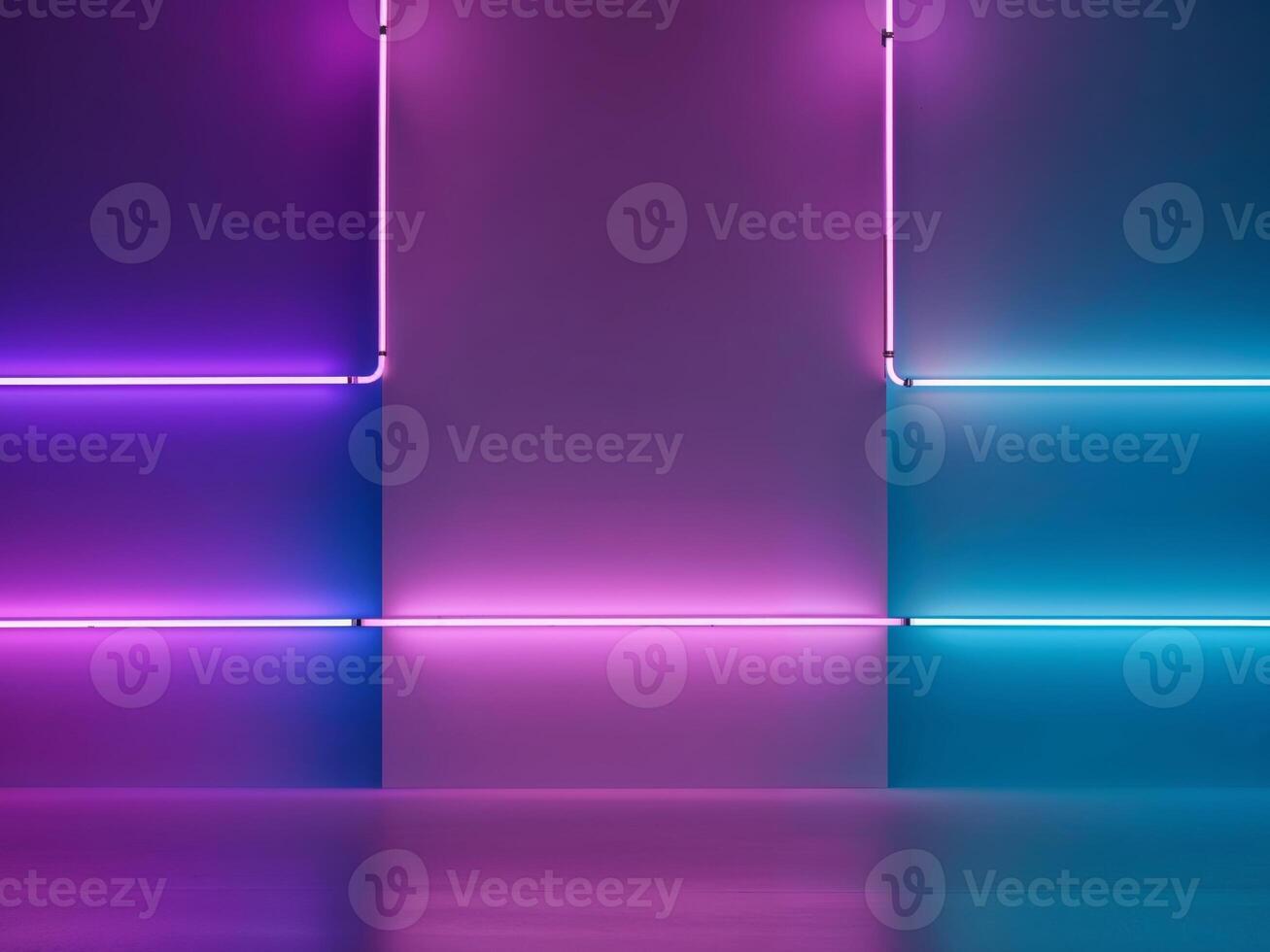 futuristic neon lights background purple blue gradient glow effect empty space. photo