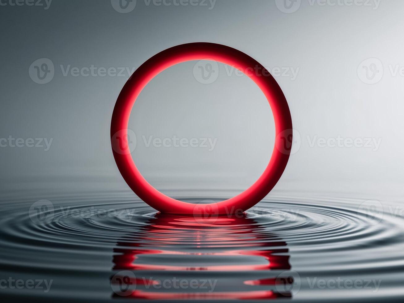 A glowing red circle is floating on the surface of a body of water. photo