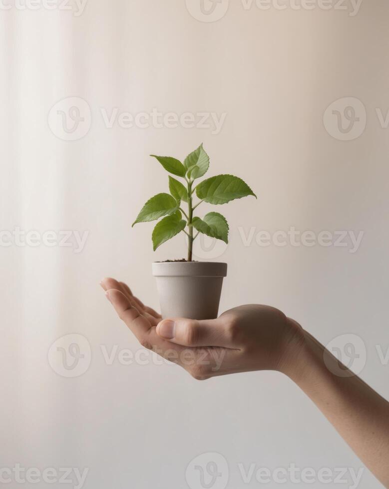 Business Growth Concept with Hand Holding Plant. photo