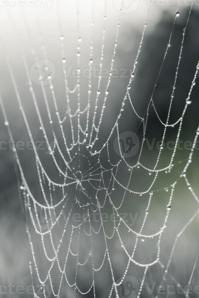 Glistening dewdrops on spider's web at morning dawn. photo