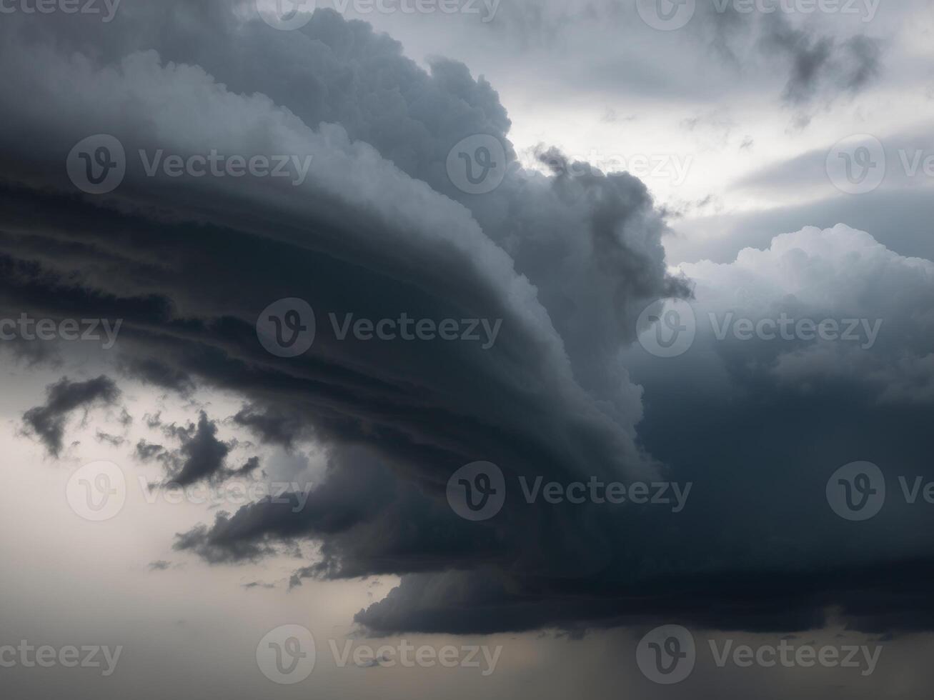 Stormy sky with dark clouds and dramatic lighting. photo