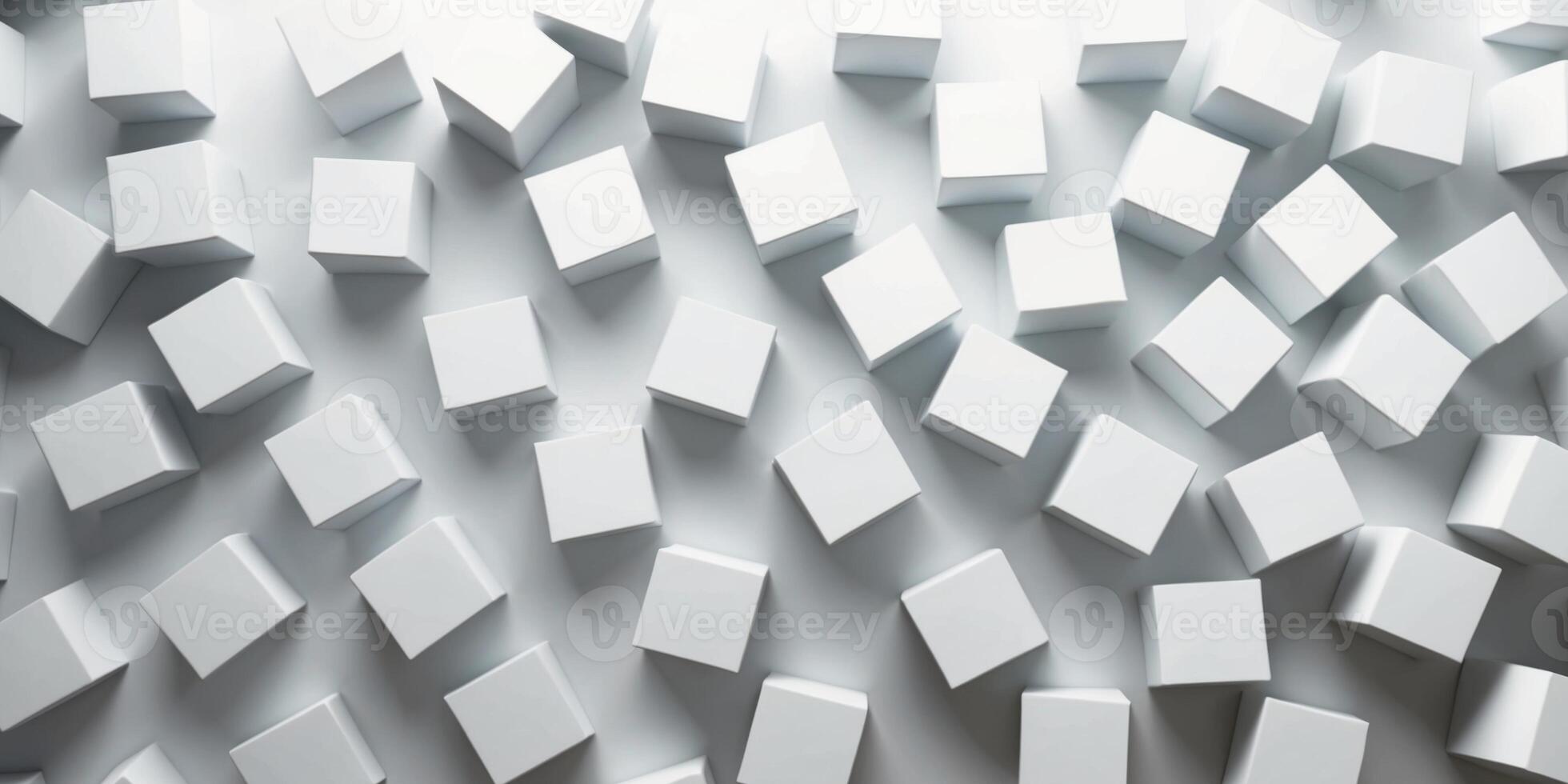 Randomly shifted white cube boxes creating a dynamic block background. photo