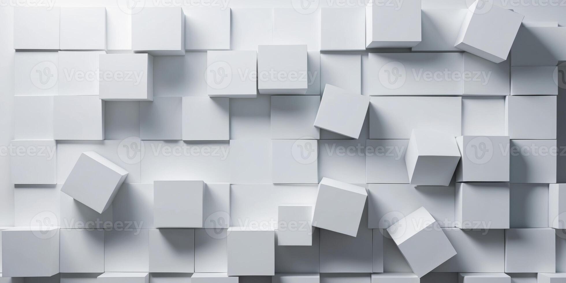 Randomly shifted white cube boxes creating a dynamic block background. photo