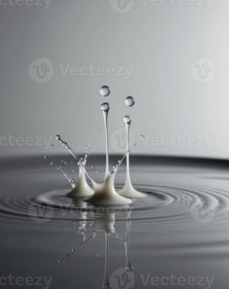 Three Milk Drops Creating Splashes and Ripples. photo