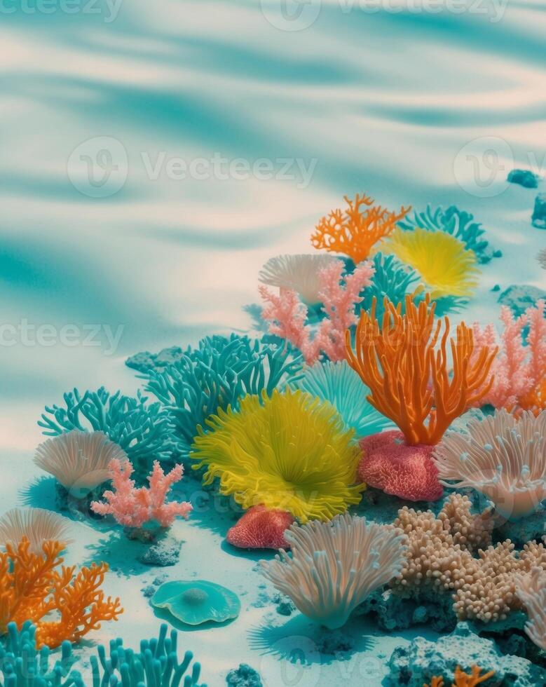 The dreamy radiance of colorful coral reefs on the seabed photo