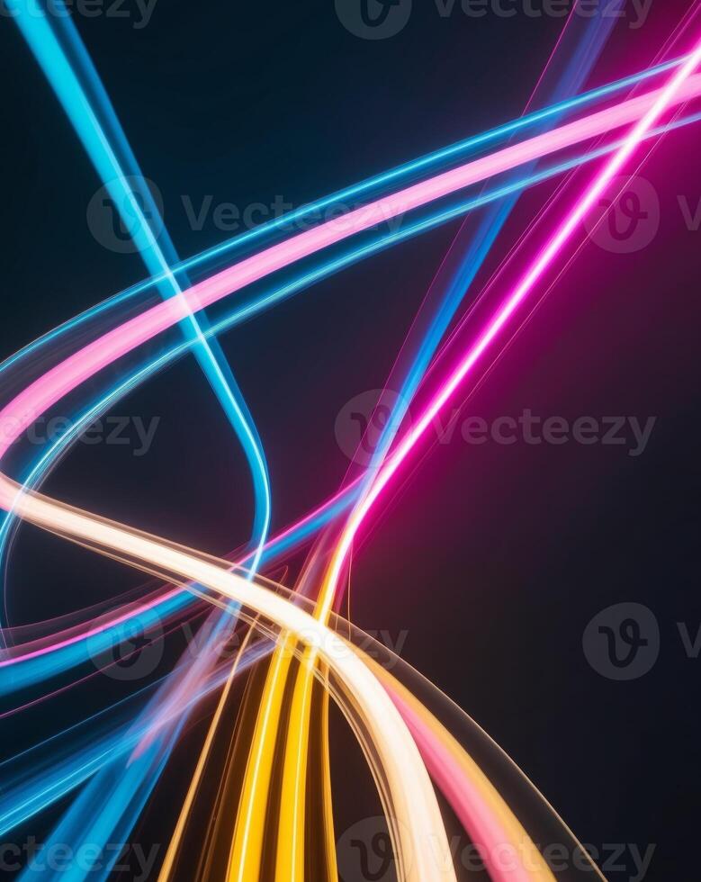 Abstract light trails on a black background photo
