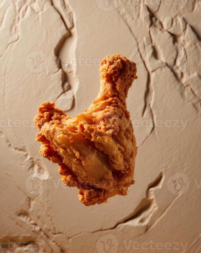 A fried chicken is shown in the air photo