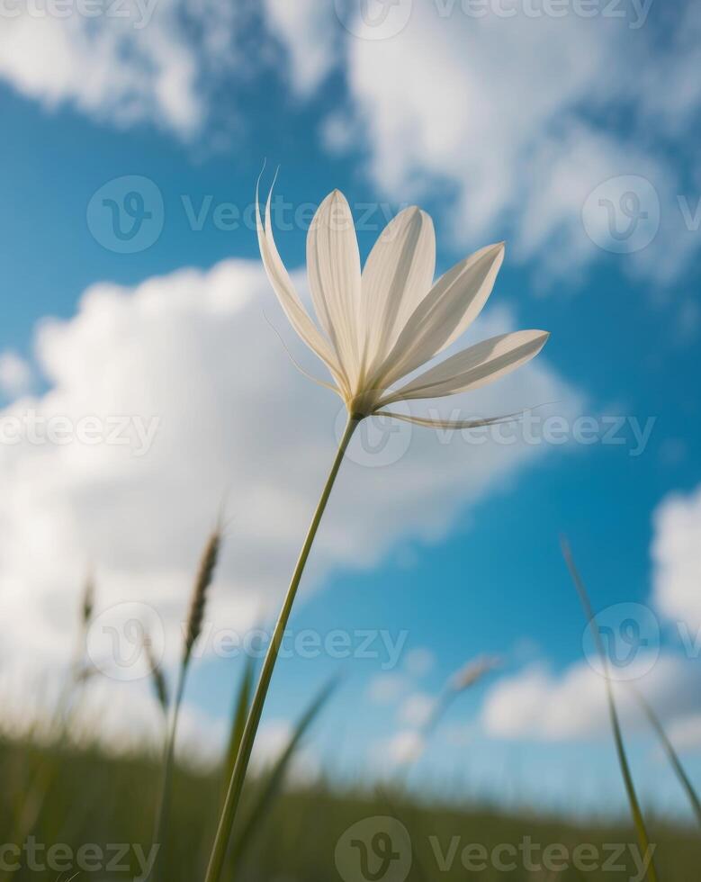 White beautiful grass flower in clear sky photo