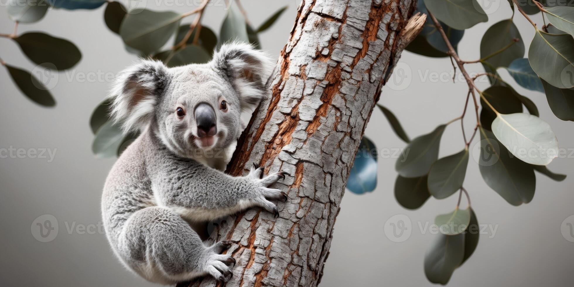 A koala is sitting on a tree branch photo