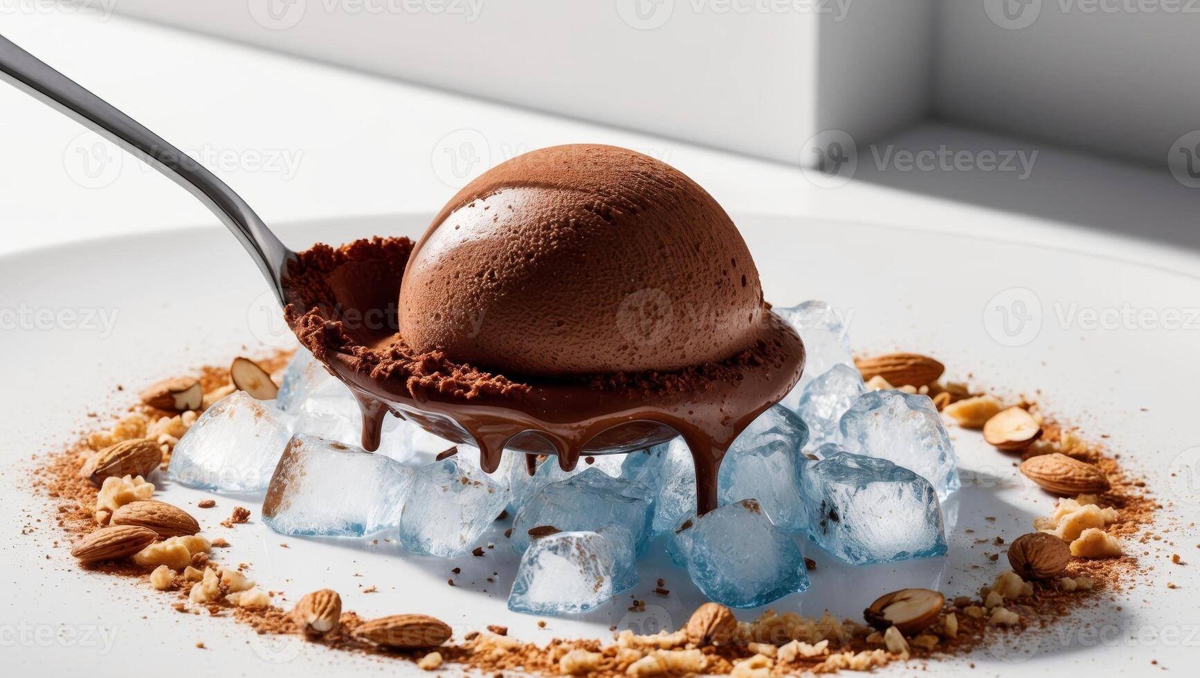A chocolate ice cream with almonds and nuts on top photo