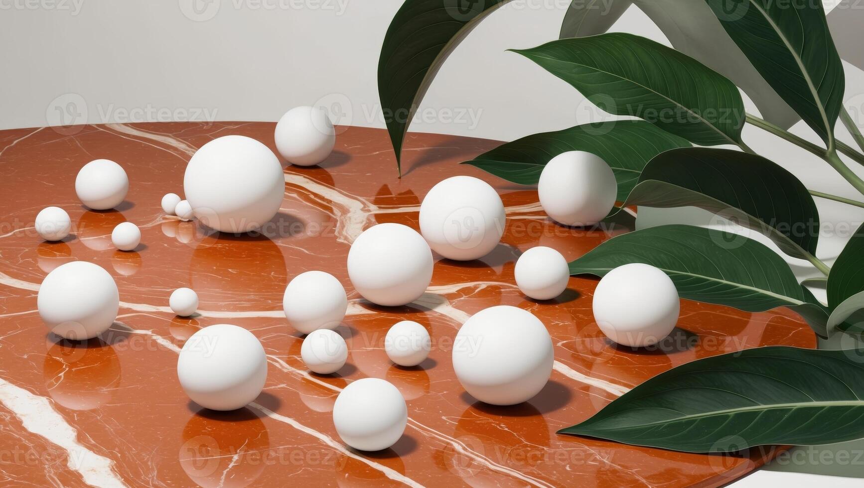 A marble table with white eggs on it photo