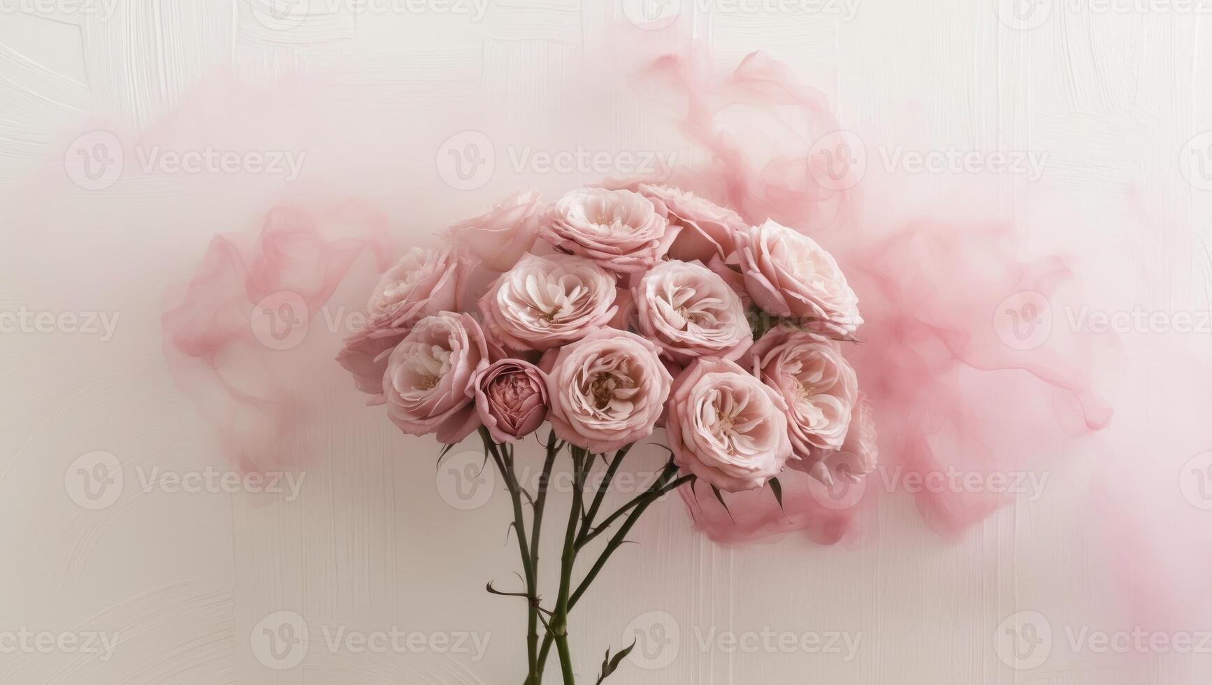 Cluster of roses emerging from soft pink fog photo