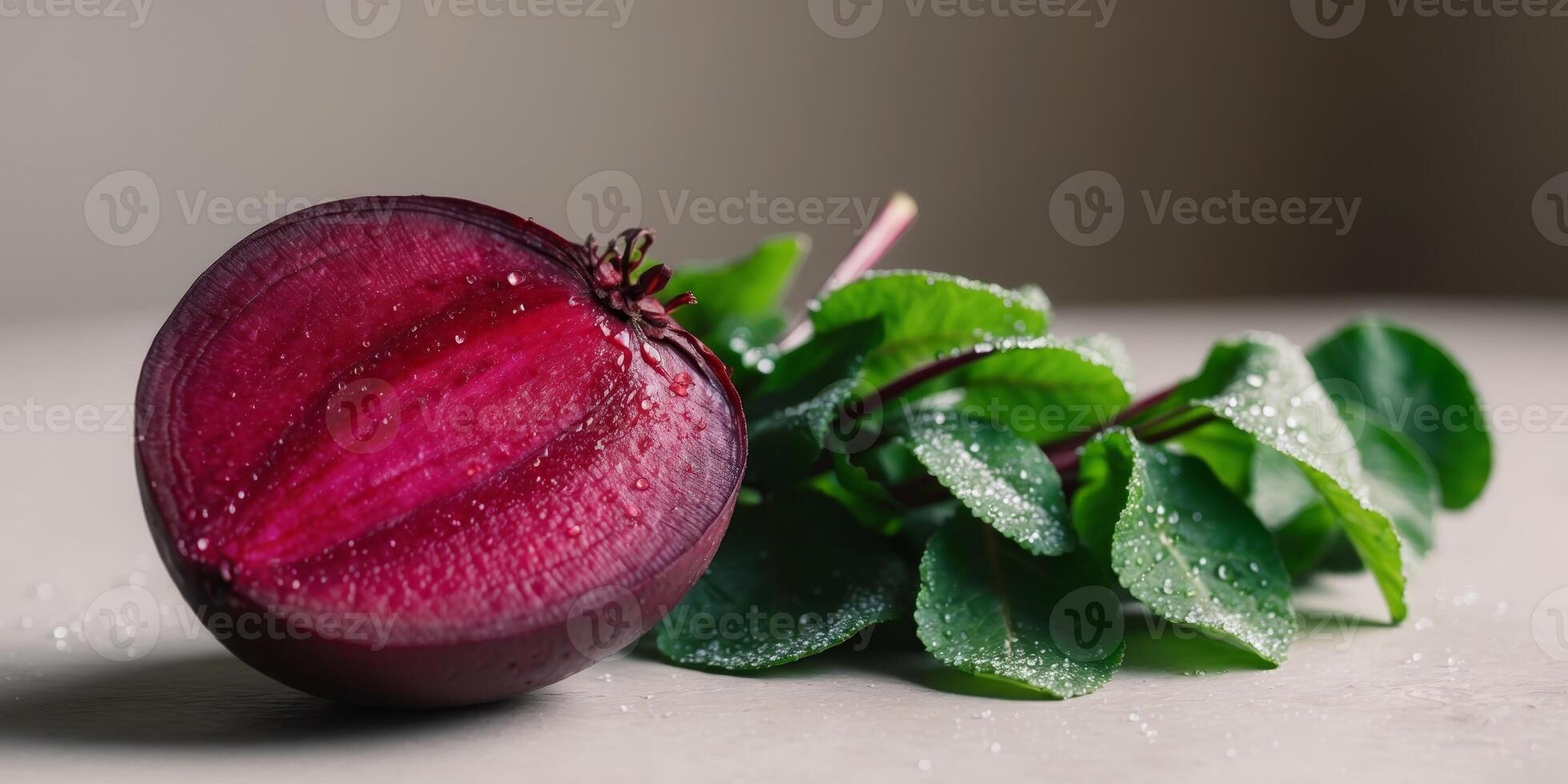 Fresh Sliced Beetroot with Green Leaves - Healthy Vegetarian Food photo
