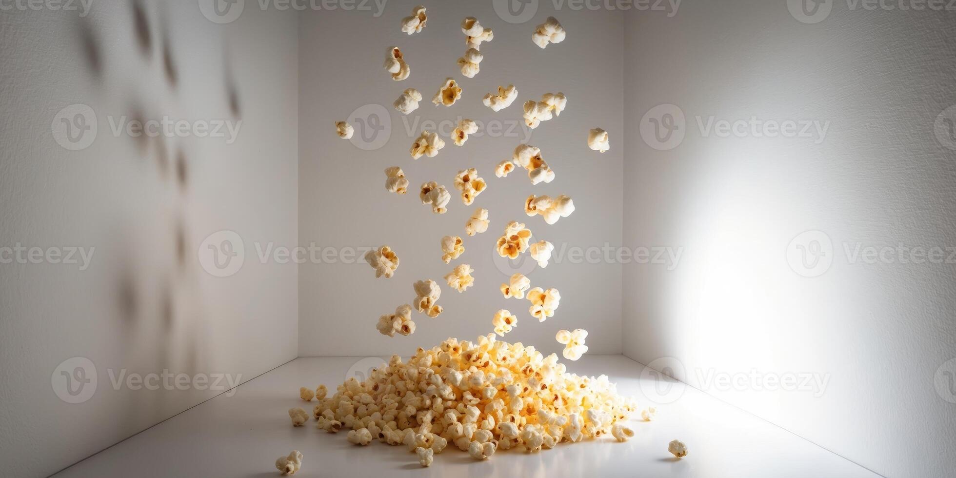 Dynamic Aerial View of Floating Popcorn Scene photo