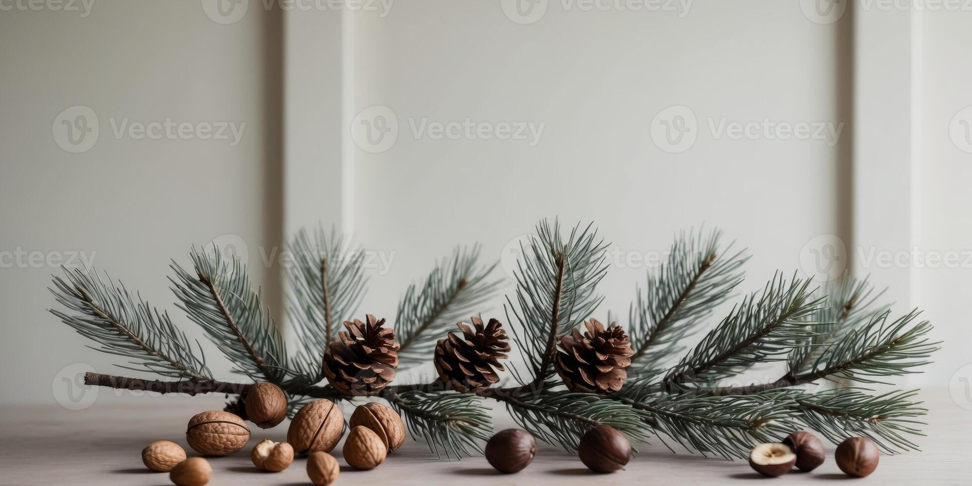 Festive Frame of Pine Branches Cones and Nuts photo