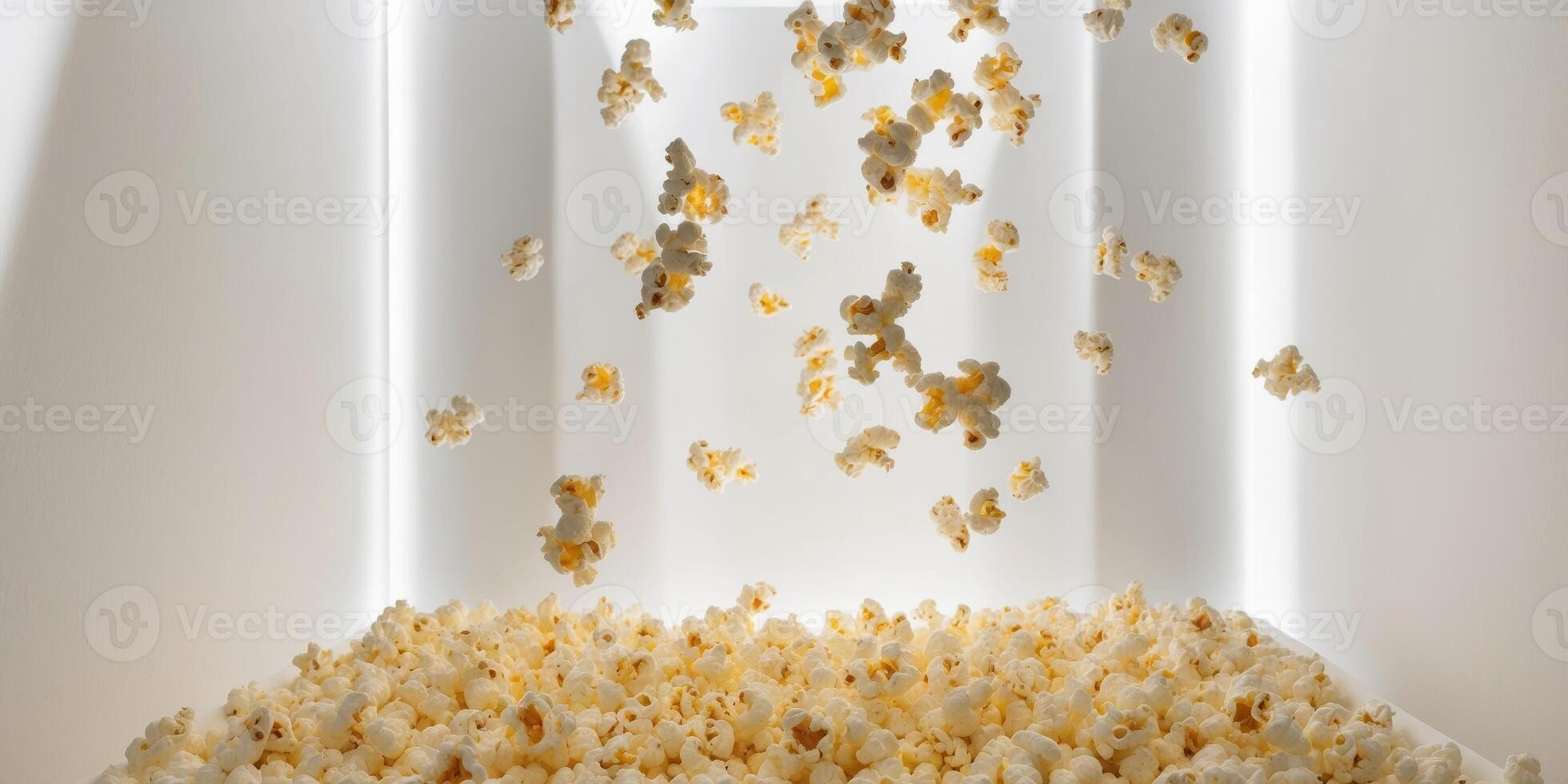 Dynamic Aerial View of Floating Popcorn Scene photo