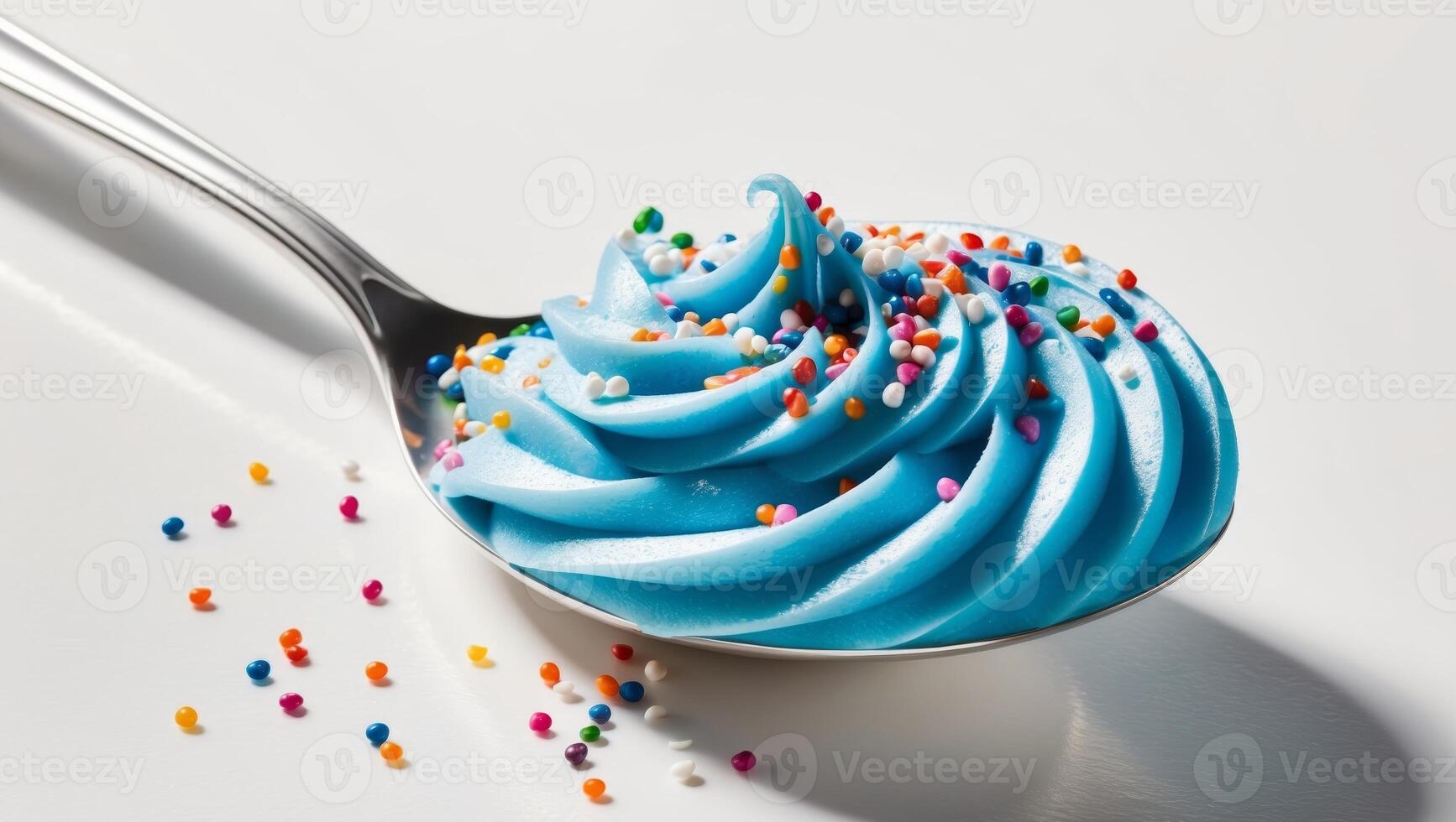 A spoon full of blue frosting with sprinkles on it photo