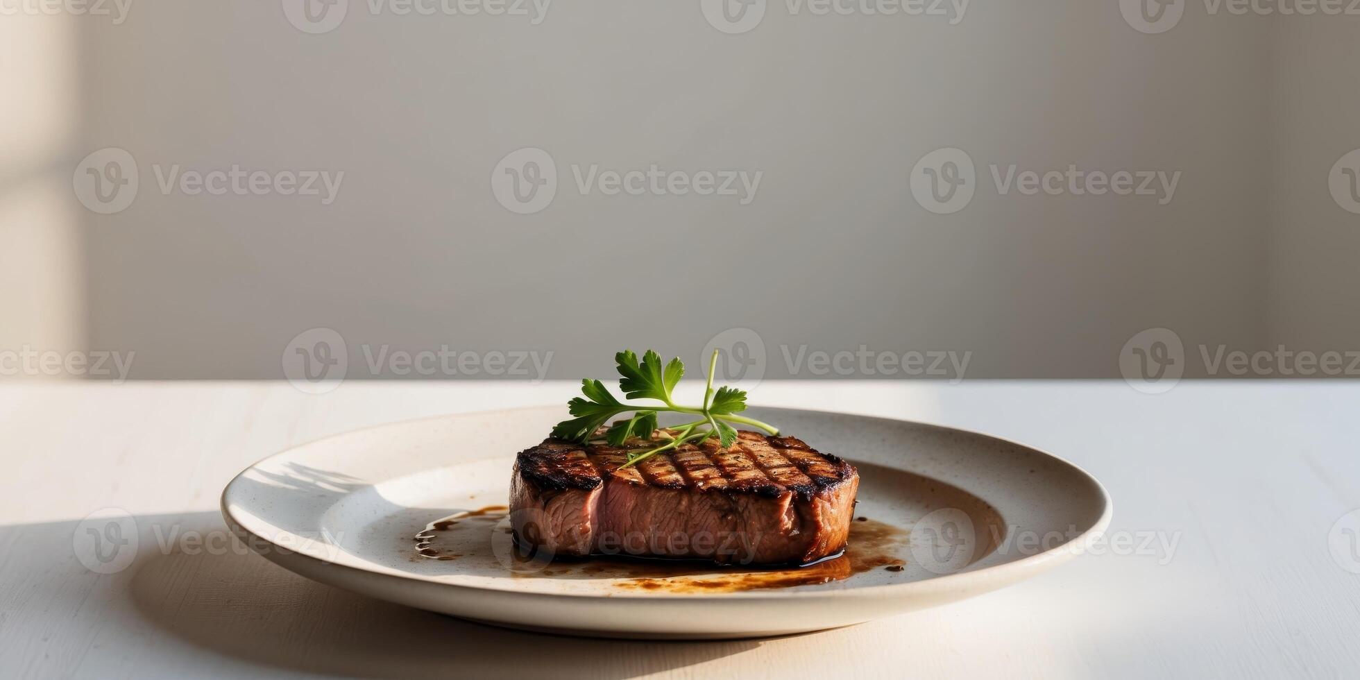 Steaming Grilled Steak Garnished With Parsley photo