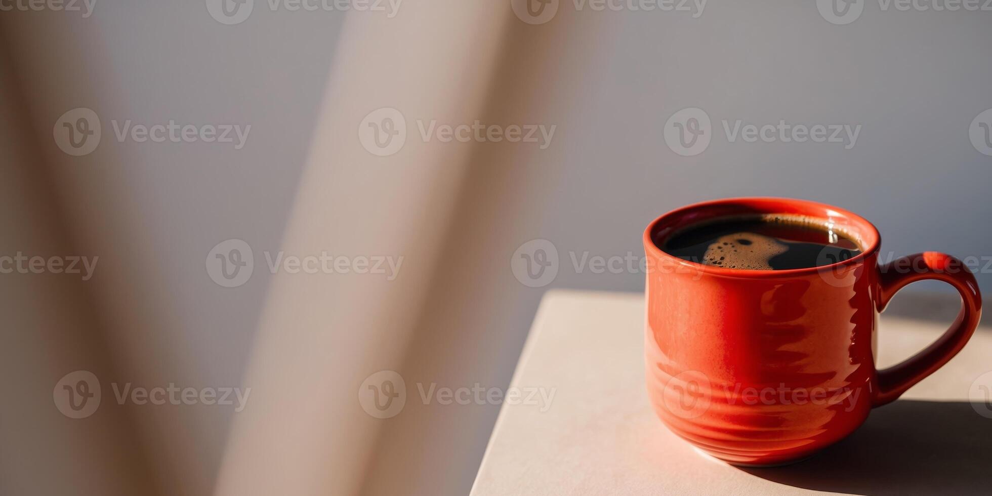 Close Up of a Red Mug Filled with Coffee photo