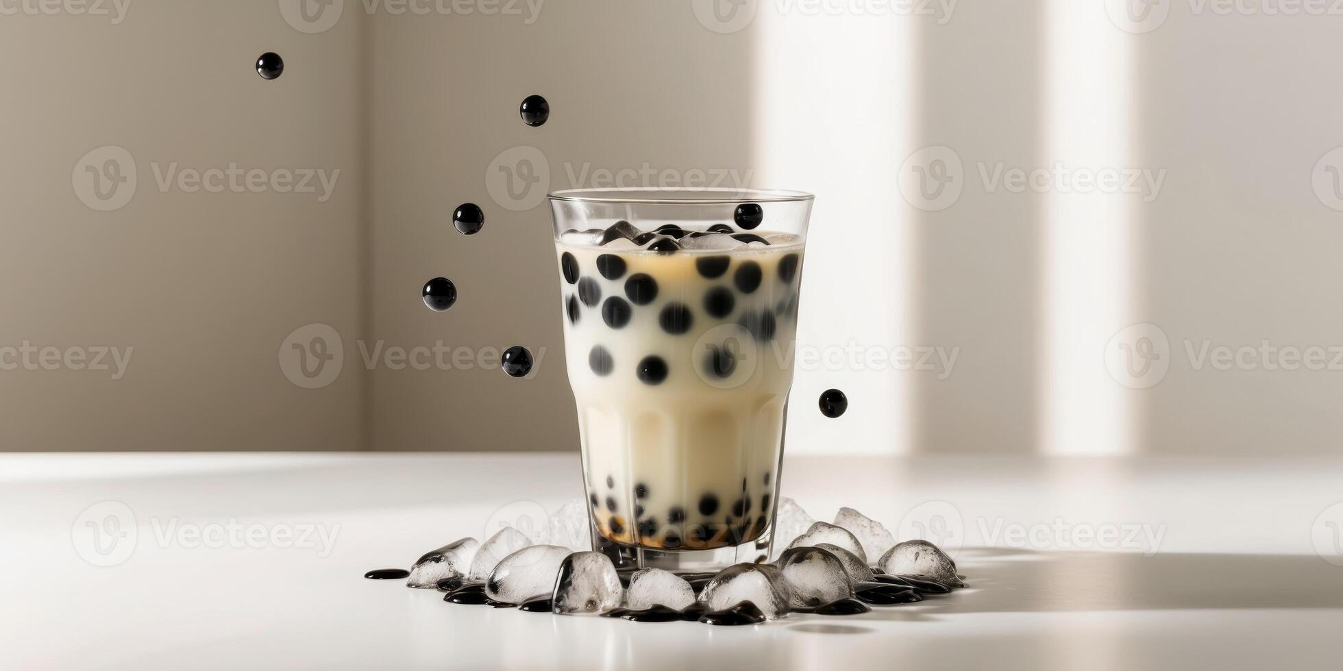 Refreshing bubble tea with tapioca pearls on ice photo
