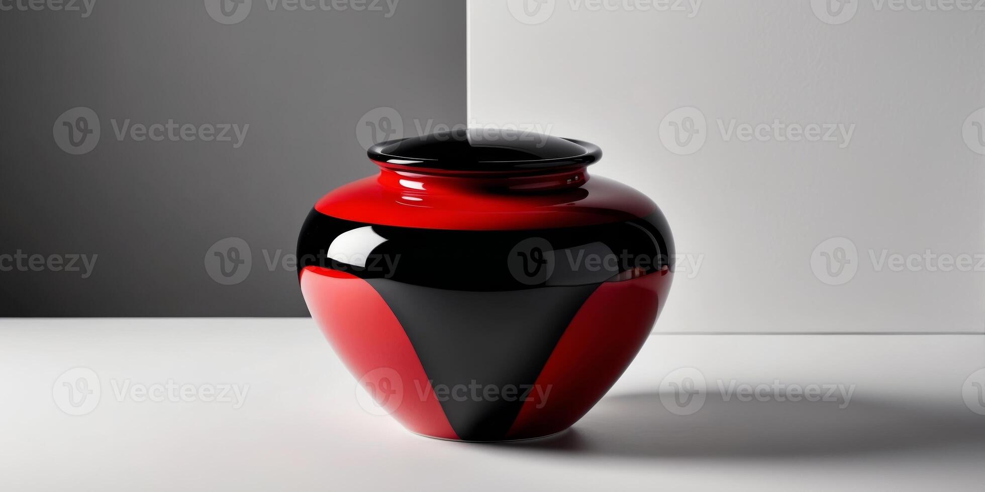Elegant Red and Black Decorative Ceramic Jar with Smooth Glossy Finish photo