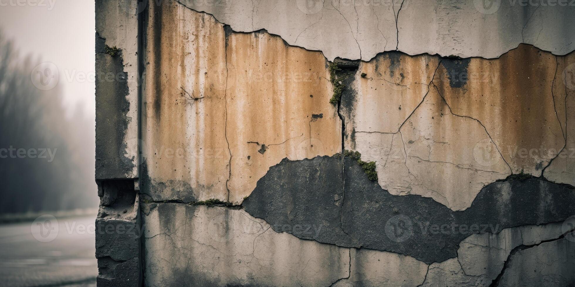 Aged concrete wall with textured surface and earthy tones photo