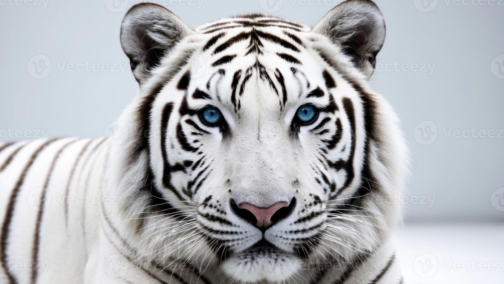 A close up of a white tiger with blue eyes photo