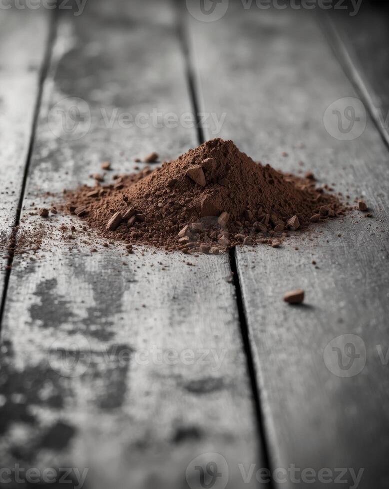 Intricate Textures of Cocoa Powder on a Wooden Surface Create an Earthy Masterpiece photo