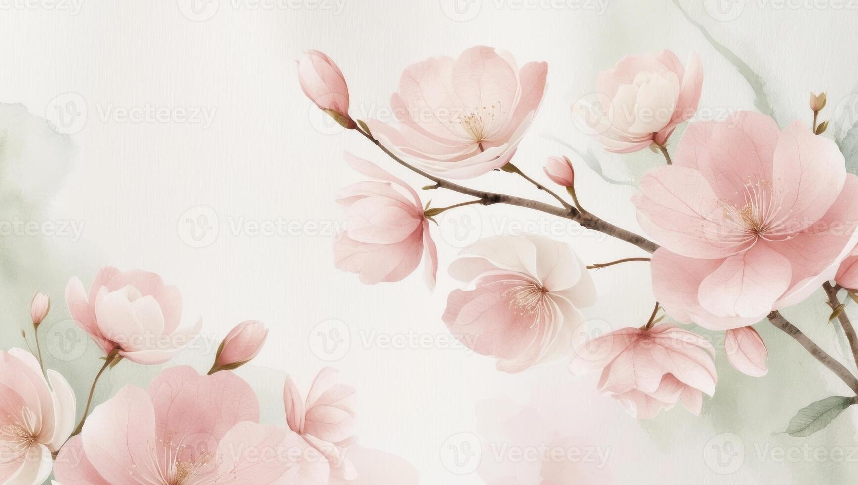 Watercolor painting of pink flowers on a white background photo