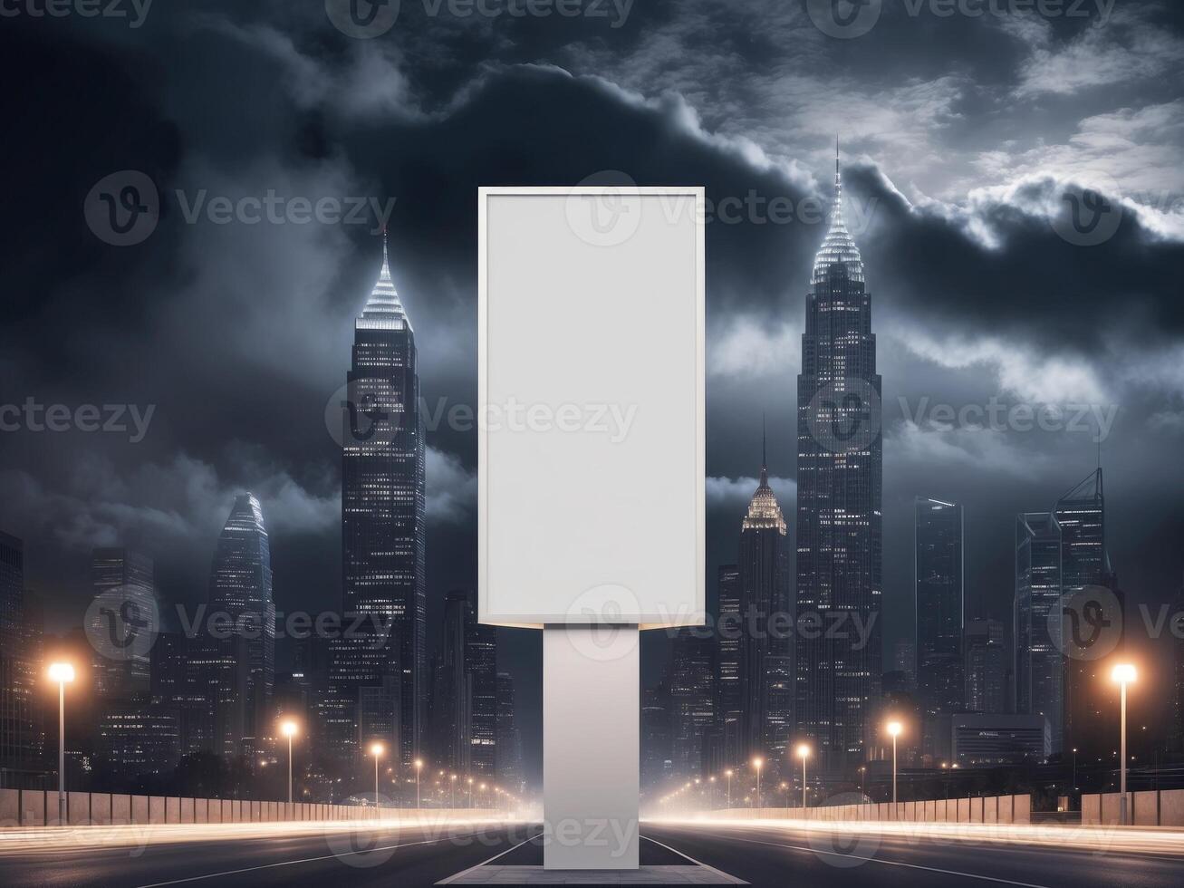 An empty billboard on the road at night photo
