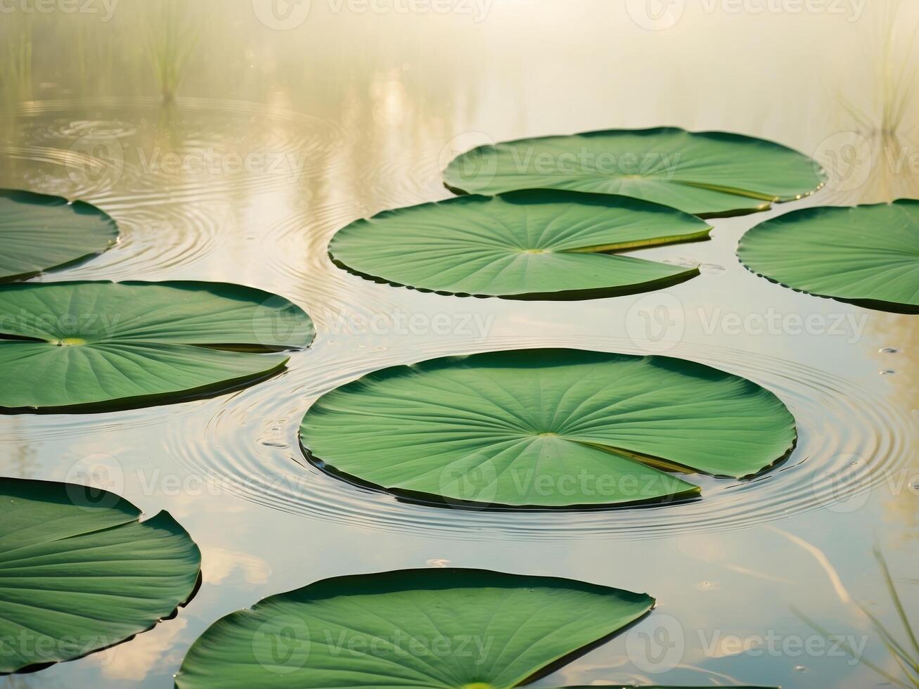 Fresh Green Lily Pads Floating on Calm Water Surface in Nature photo