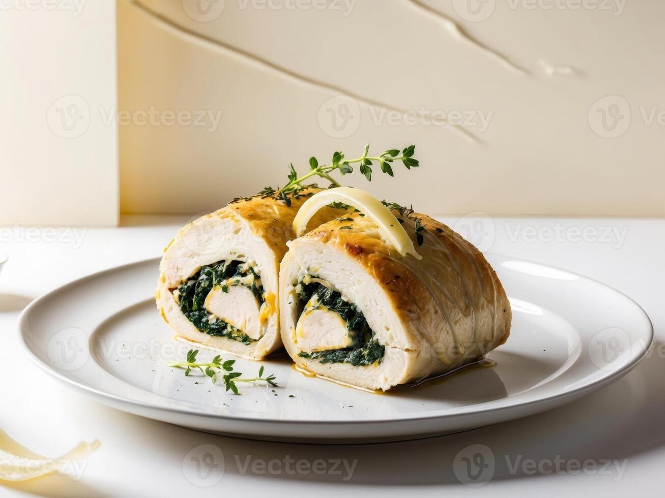 Gourmet chicken roulade with spinach and cheese filling for culinary inspiration photo