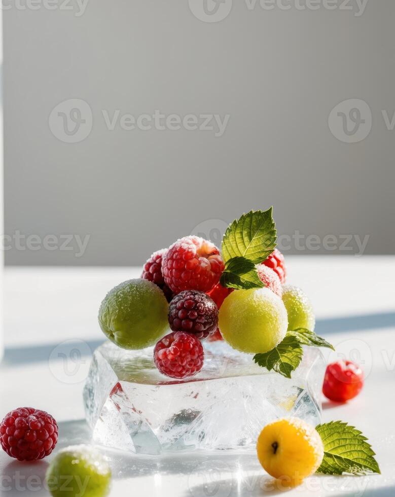 Fresh fruit on ice photo