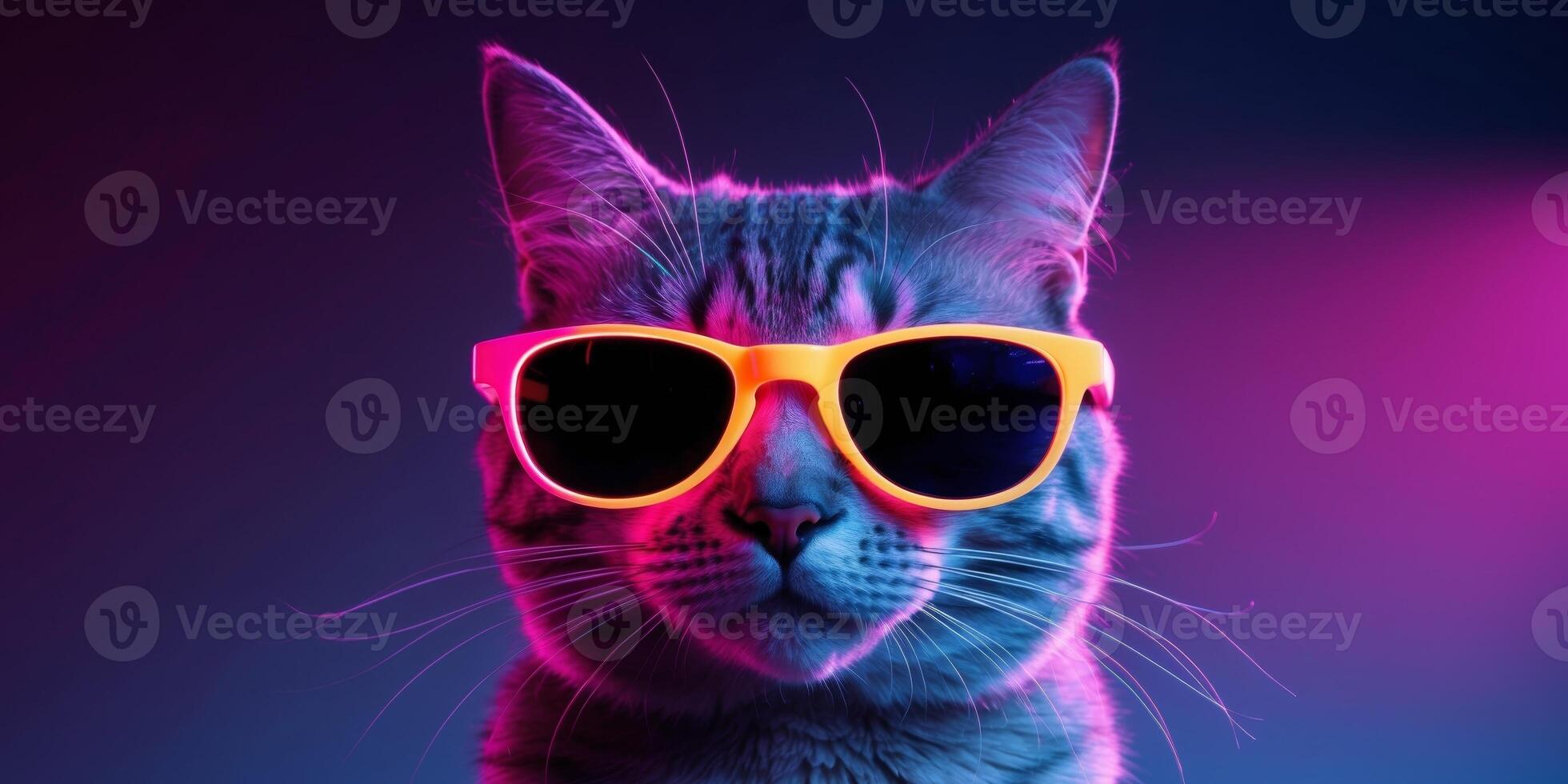 A cat wearing sunglasses in a dark room photo