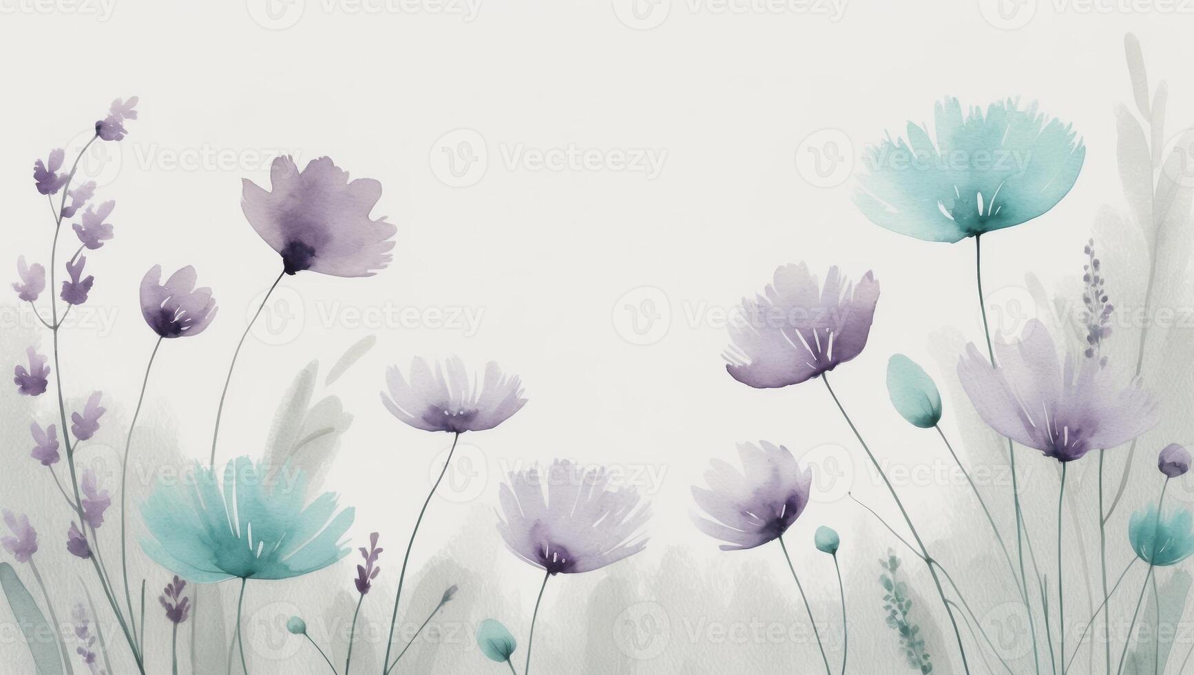 Watercolor painting of purple flowers on a white background photo