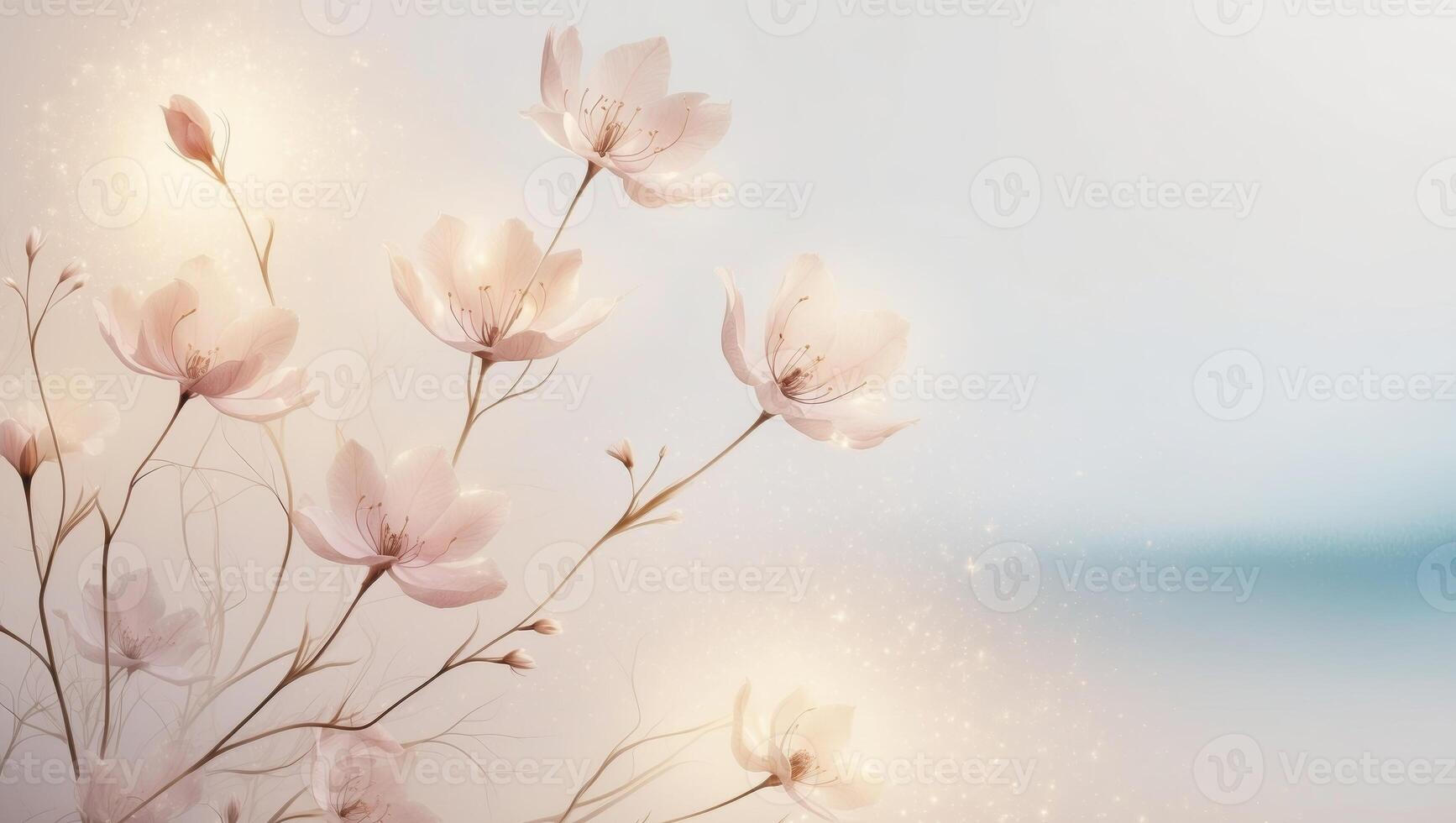 Delicate Blossoms Surrounded by Shimmering Light and Soft Atmosphere photo