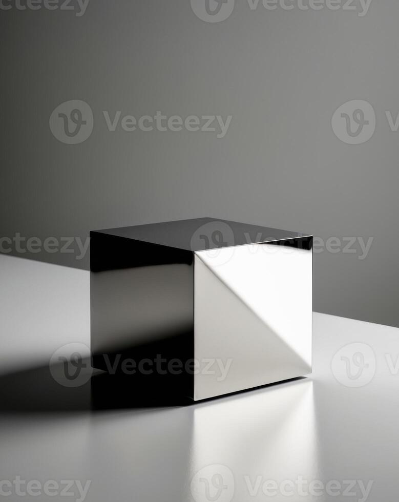 A black and white cube sitting on a table photo