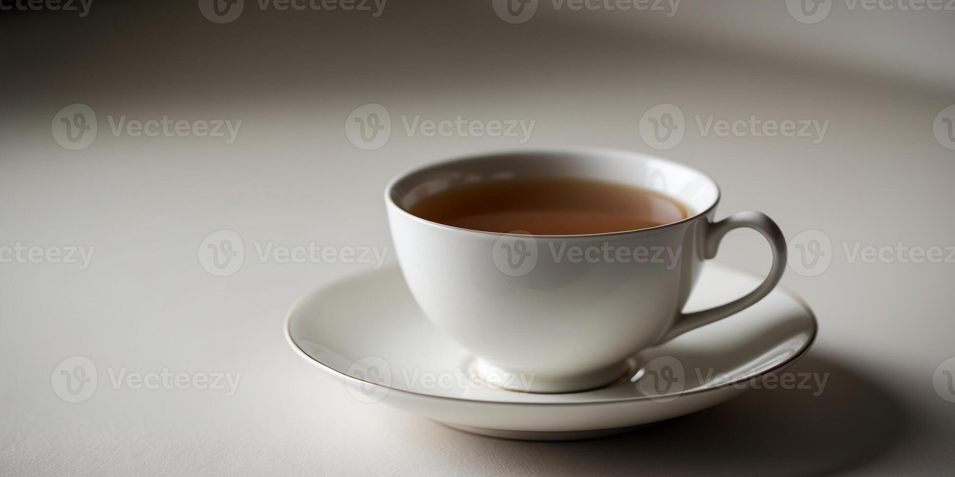 A cup of tea sits on a saucer photo