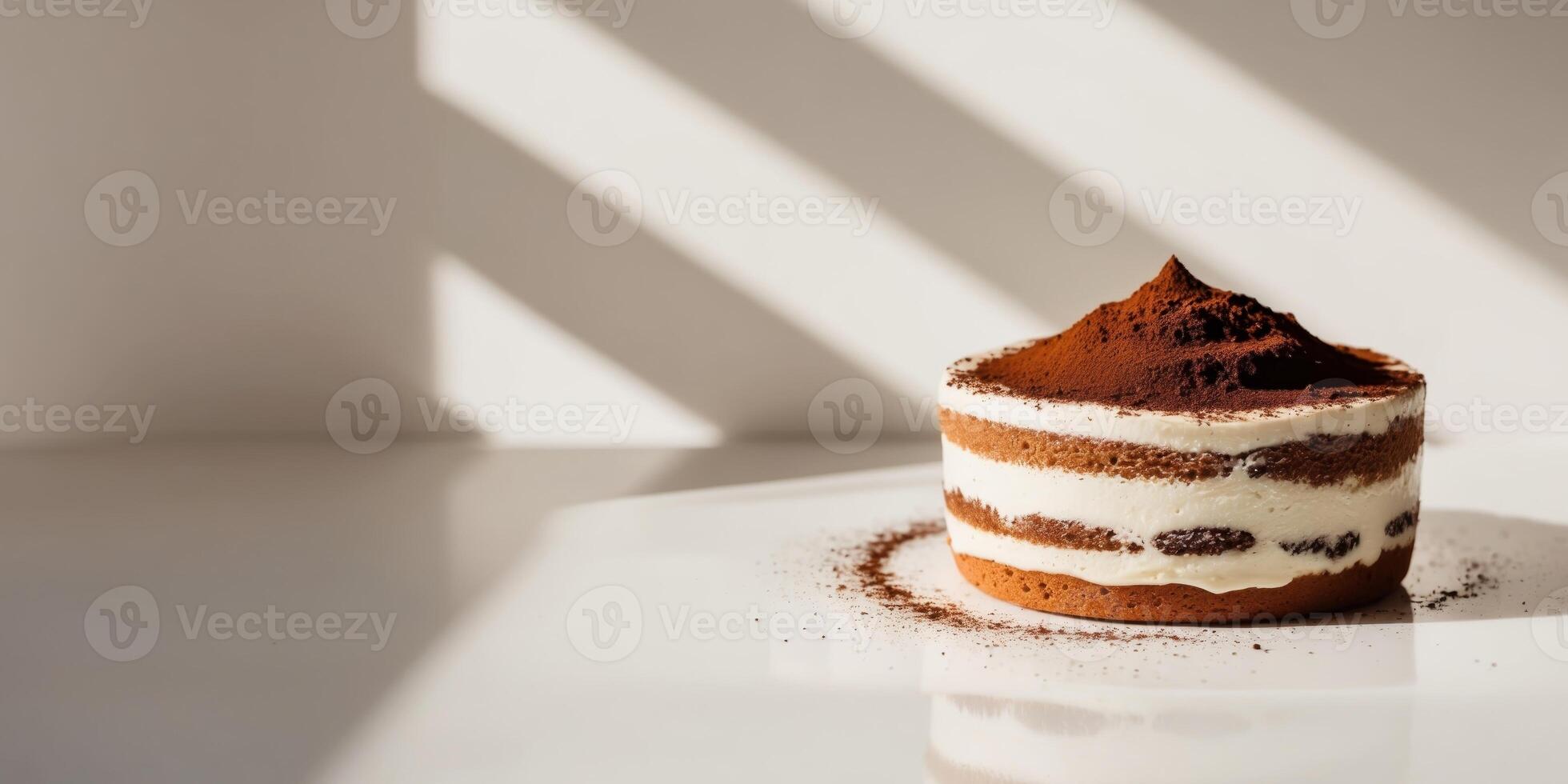 A small dessert with chocolate and cream on a white surface photo