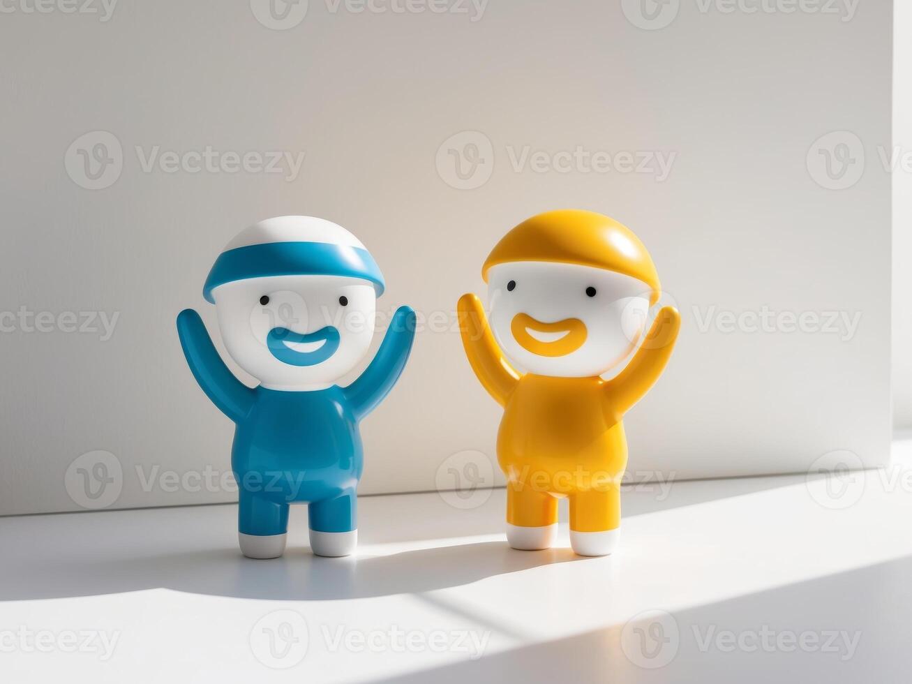 Two figurines of a man and woman with their hands up photo